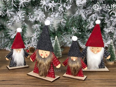 Bộ 2 ông già Noel gỗ áo sọc dang tay mini để bàn X-MHDB-09